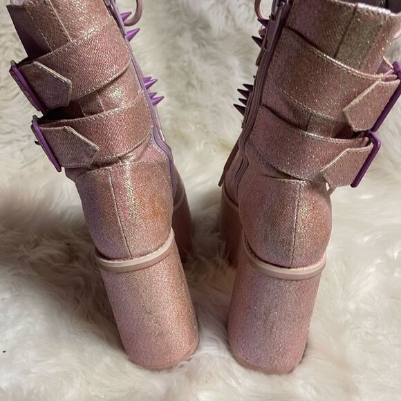 Sugar Thrillz Gothic Platform Pink Glitter lace upBoots  spikes accents SZ6 - Picture 5 of 13